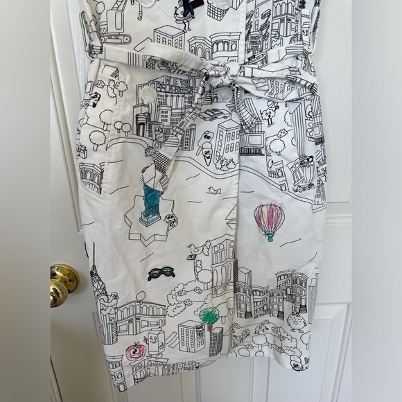 Mira Mikati Sleeveless Cityscape Print Shirt Dress Belted Collared Button Front - Picture 2 of 9